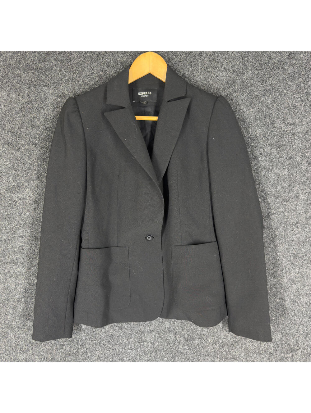 Express Blazer Women 1/2 Black One Button Long Sleeve Lined Collared Pockets